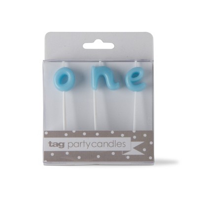 tagltd One Candle Set Light Blue Paraffin Wax Plastic Pick Baby Boy Birthday Party Decor