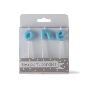 tagltd One Candle Set Light Blue Paraffin Wax Plastic Pick Baby Boy Birthday Party Decor - 1 of 2