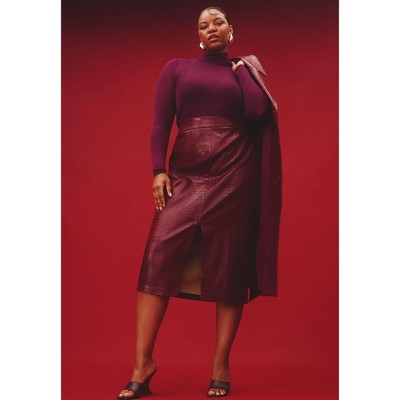 ELOQUII Women's Plus Size Croc Faux Leather Column Skirt
