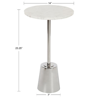 Tira 17'' White Marble and Silver Metal Round Side Table