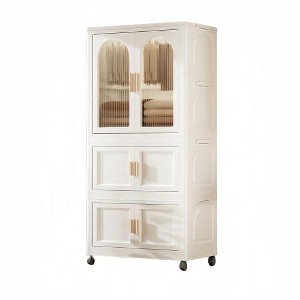 LIVAREEmlen 25.59" Side Wide Folding Wardrobe with Magnetic Door and Wheels( One Layer of Wardrobe + Two Layers of Folding Boxes+10 Hangers ) - 1 of 4