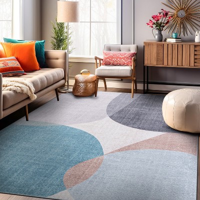 Contemporary Multicolor Geometric Flat Woven Machine Washable Rug