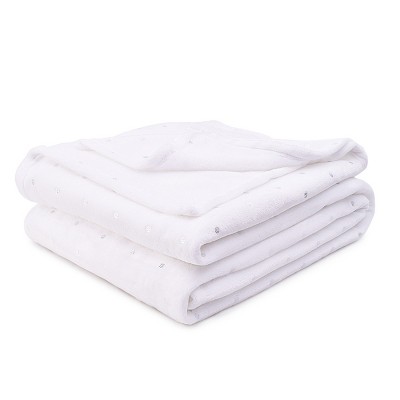 HomeRoots Twin Ivory Fleece Woven Polka Dots Plush Blanket