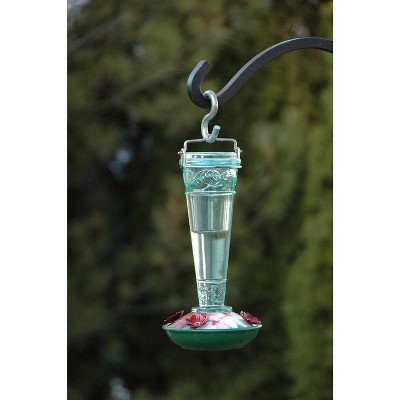 Green Glass and Metal Hummingbird Nectar Feeder, 8 oz