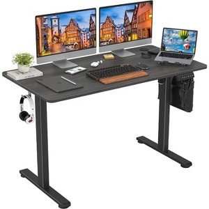 Infurnic Desks, Standing Desk with Splice Board, Adjustable Height Sit Stand Desk for Office or Home, Black, 24"*48"*27.5" - 1 of 4