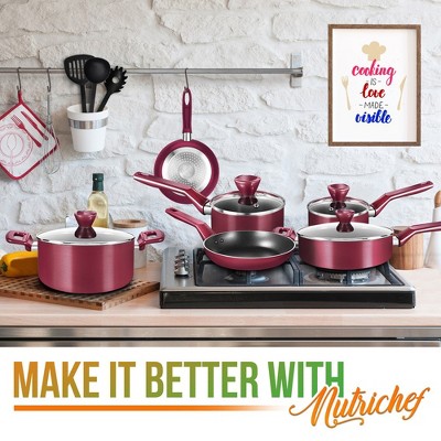 NutriChef 13-Piece Red Nonstick Aluminum Cookware Set