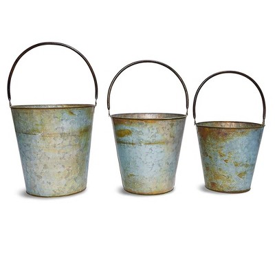 Juvale 3 Pack Galvanized Rustic Metal Buckets with Handles for Planters and Garden Decor (3 Sizes)