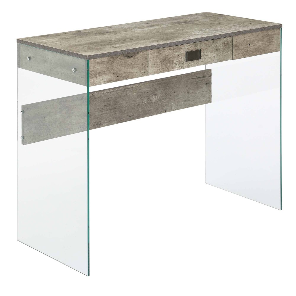 Photos - Office Desk 36" Breighton Home Uptown Glass Desk with Drawer Faux Birch/Glass: Modern