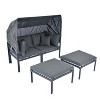 Janey 3-piece Patio Daybed with Retractable Canopy, Outdoor Sectional Daybed with Cushions, Outdoor Furniture, Tanning Near Me - Maison Boucle - 3 of 4