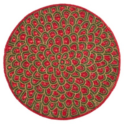Saro Lifestyle Beaded Placemat, 14" Round, Red (Set of 4)