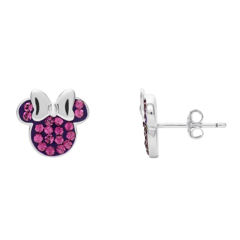 Disney Womens Minnie Mouse Sterling Silver Pave Crystal Birthstone Stud Earrings, 4 of 7