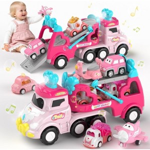 Princess Theme Carrier Truck Toy 7 in 1 with Lights Music for Toddlers 1-3 Years Pink Pink&purple&blue - 1 of 4
