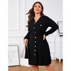 Clearlove Womens Plus Size Sweater Dress V Neck Collared Long Sleeve Slim Fit Ribbed Knit Mini Dresses - 3 of 4