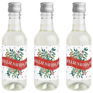 Big Dot of Happiness Feliz Navidad - Mini Wine and Champagne Bottle Label Stickers - Spanish Christmas Party Favor Gift for Women and Men - Set of 16 - 1 of 4