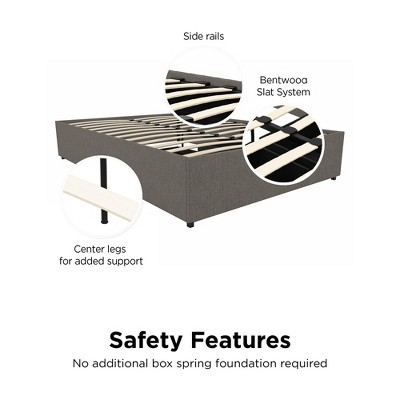 Full Grey Linen Upholstered Platform Bed with Storage Drawers