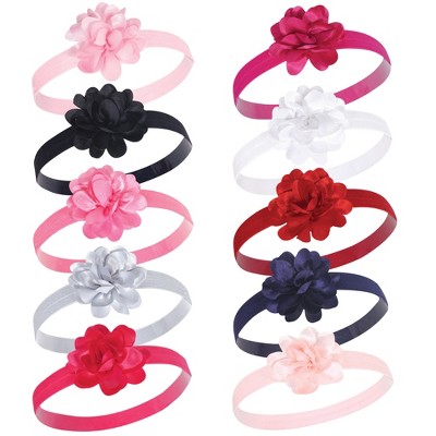 Hudson Baby Infant Girl Headbands 10pk, Satin Pink Black, 0-24 Months