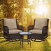 3-Piece Outdoor Wicker Rattan Swivel Rocking Chair Set With Armored Glass Side Table & Premium Cushions - 360° Swivel Patio Furniture - 3 of 4
