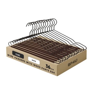 BP4U Wire Hangers with Wood Pants Bar for Dresses, Pants, Sweaters, Jackets, and Heavy Clothes - 1 of 4