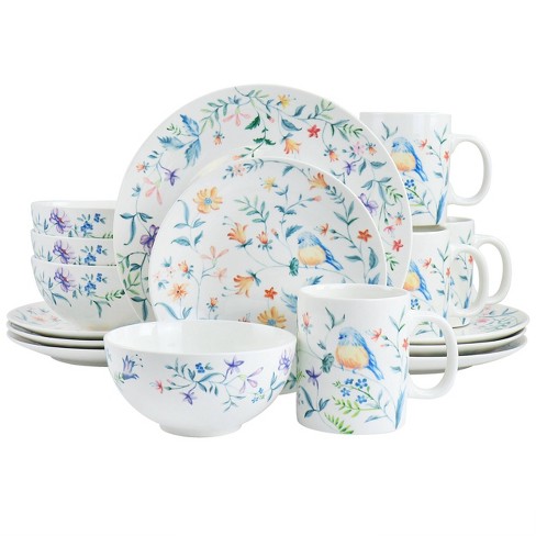 Complete Dinner Set Porcelain Crockery Flower Printed Dining Serving Plates  Bowl