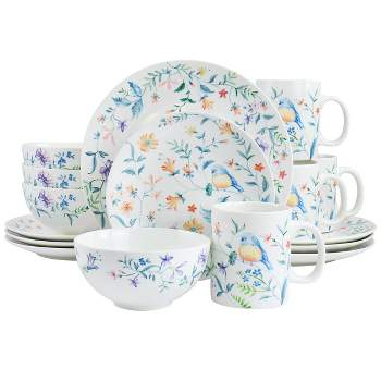 16pc Gibson Home Butterfly Floral Fine Ceramic Dinnerware Set - Gibson
