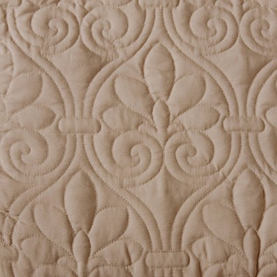 Khaki Queen Microfiber Quilted Bedspread Set with Floral Motif