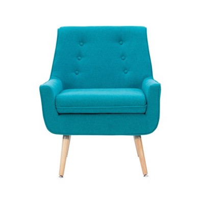 Modern Retro Bright Blue Wood Accent Chair with Button Tufting