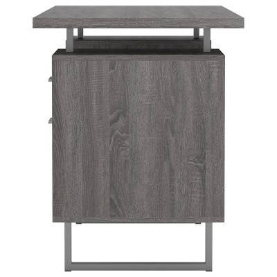 Weathered Gray Wood Executive Desk with Drawers and Filing Cabinet