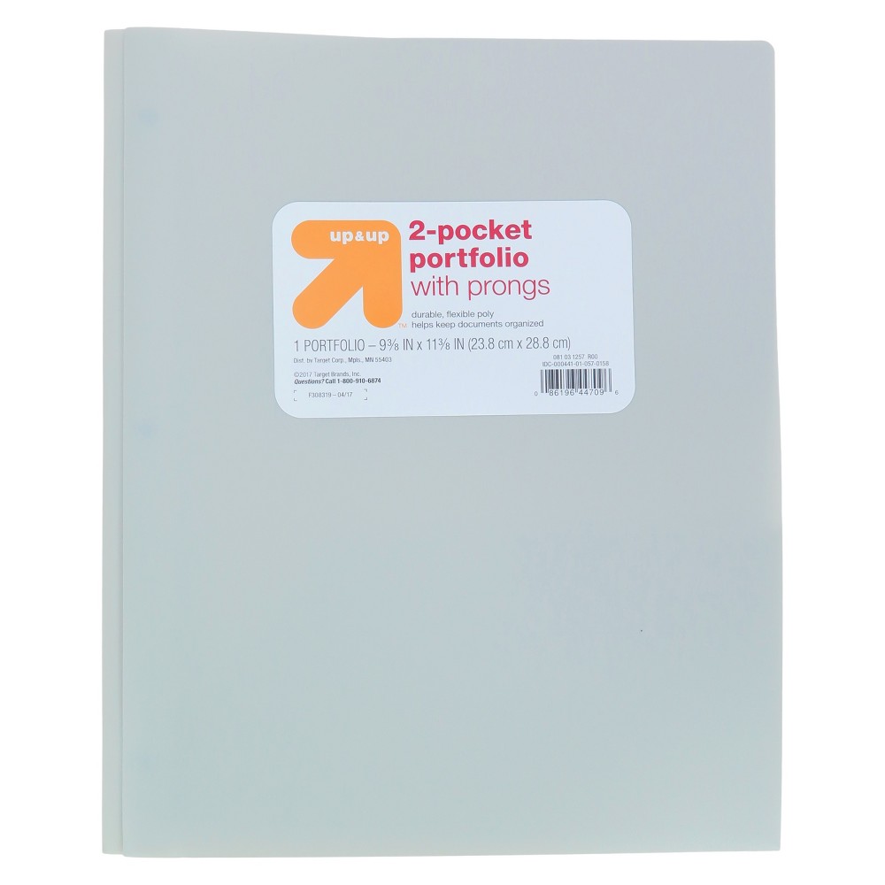 2 Pocket Plastic Folder with Prongs Gray - Up&Up was $0.75 now $0.5 (33.0% off)