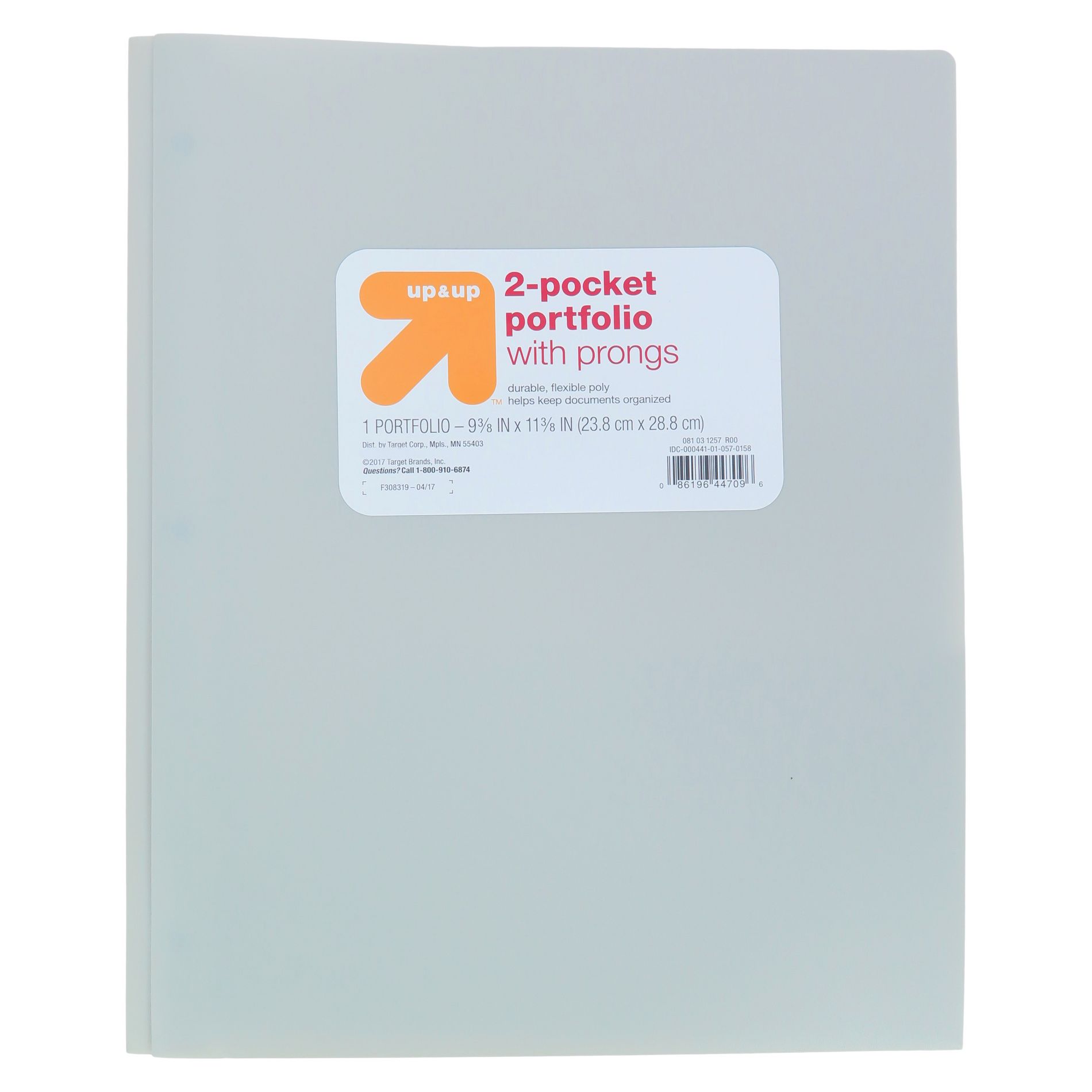 2 Pocket Plastic Folder with Prongs Gray - up&up™
