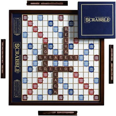 WS Game Company Scrabble Deluxe Edition Board Game with Rotating Wooden Game Board