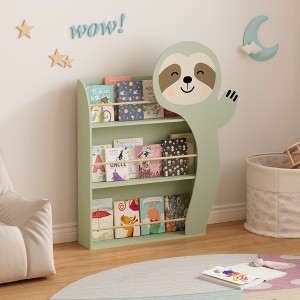 Racxily Sloth Kids Bookshelf, Front-Facing Toddler Book Display Rack with 3 Tiers, Cute Animal Design, Wooden Nursery Bookshelf for Playroom - 1 of 4