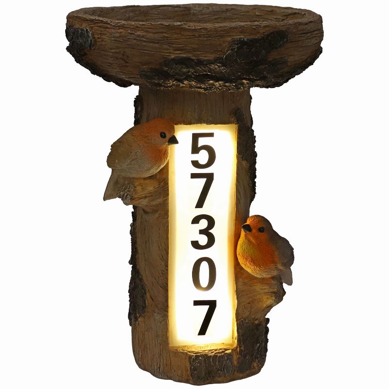 Sunnydaze Staked Country Tree Stump Bird Bath with Solar Lighted Address Plate - 15.5", 5 of 12