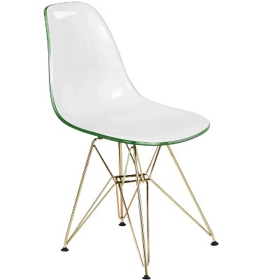 LeisureMod Cresco Modern Acrylic Dining Chair – Eiffel Gold Chrome Base, Stylish Accent Chair for Contemporary Dining Rooms & Kitchens