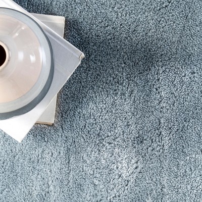 Light Blue Solid Shag Washable Round Synthetic Rug