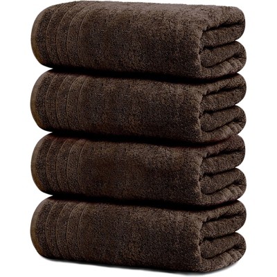 BRINJOY 4-Pack Extra Large Bath Towels - 30x60 Inch 100% Ultra-Fine Cotton, Lightweight Quick-Dry Bath Towels (Brown)
