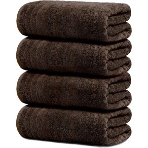 BRINJOY 4-Pack Extra Large Bath Towels - 30x60 Inch 100% Ultra-Fine Cotton, Lightweight Quick-Dry Bath Towels (Brown) - 1 of 4