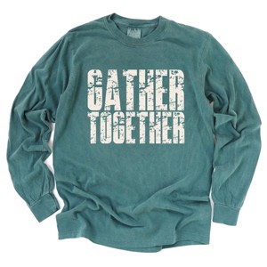 Gather Together Block Distressed - Women's Garment Dyed Long Sleeve Graphic T-Shirt - 1 of 4