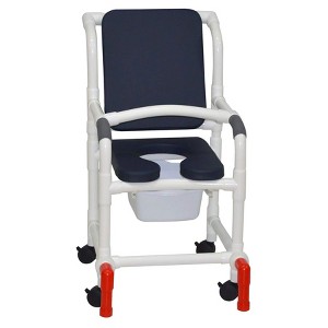MJM International Corporation Shower Chair 18 In Width 3 In Blue Front Seat Blue Cushion Padded Back 10 Qt Slide Mode Pail Bar Front 300 Lbs Wt - 1 of 1