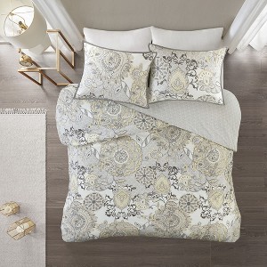 3 Pcs Elegant Floral Print Cotton Reversible Duvet Set, All Season Home Textile fits Lux Bedroom Decor - 1 of 4
