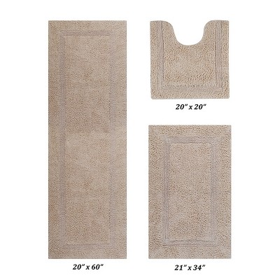 Lux Premium 100% Cotton  Ultra-Soft Tufted Solid Reversible 3 Piece Bath Rug Set, Water-Absorbent, Durable, Machine Washable Bathroom Rug