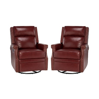 Favonius Genuine Leather Swivel Rocker Recliner with Nailhead Trim for Bedroom and Living Room, Set of 2 | ARTFUL LIVING DESIGN
