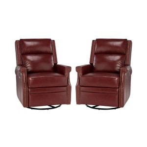 Favonius Genuine Leather Swivel Rocker Recliner with Nailhead Trim for Bedroom and Living Room, Set of 2 | ARTFUL LIVING DESIGN - 1 of 4