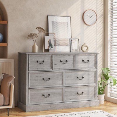 Farmhouse 7 Drawers Dresser for Bedroom, Wood Dresser Chest of Drawers Organizer Storage