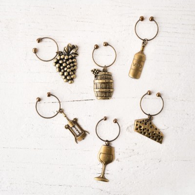Antique Gold Vineyard Wine Charms Set of 6