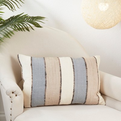 Contemporary Striped Rectangular Cotton Throw Pillow