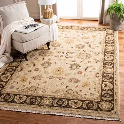 Ivory and Brown 6' x 9' Handwoven Wool Area Rug