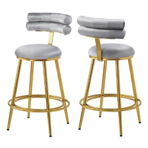QingMoon Modern Bar Stools Set of 2, Velvet Counter Height Chairs with Soft Back, Cushion and Footrest for Kitchen Island, Home Pub - 1 of 4
