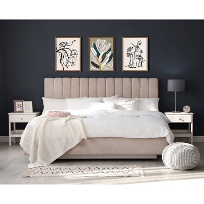 Beaded Gold Framed Sage Protea Canvas Wall Art