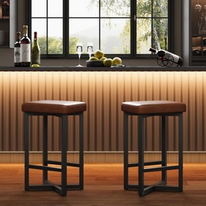 Bar Stools Set of 4, 24.6" Upholstered Counter Height Bar Stools with Metal Frame & Footrest, Modern Backless Kitchen Barstools with PU Leather - 1 of 4
