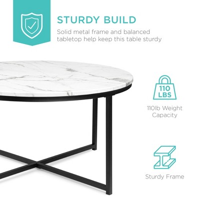 Round 36in Black Metal and Marble Coffee Table